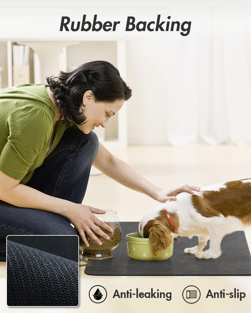 MontVoo-Absorbent Pet Feeding Mat-No Stains Dog Mat for Food and Water Bowl-Quick Dry Dog Cat & Dog Food Mat Water Dispenser Mat-Pet Supplies Mat-Dog Water Bowl Mat for Messy Drinker 12"x19" DARK GREY - PawsPlanet Australia