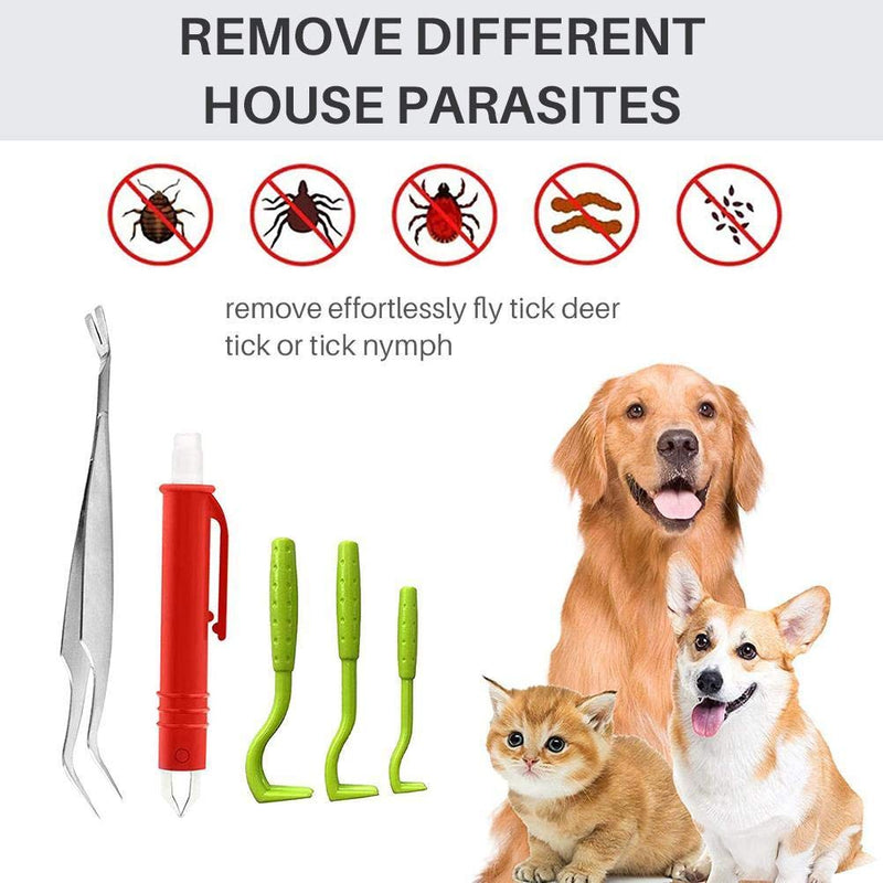 Tick Remover Tool Set, 7 Piece Pet Dog Tick Remover Tool Set Tick Hook Flea Tick Tweezers Clip Remover Flea Comb Magnifying Glass for Dogs Cats - PawsPlanet Australia