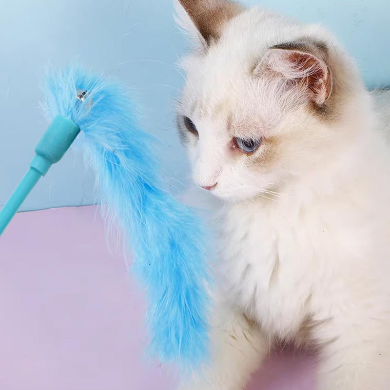 Cat Wand Toys, 3 PCS Interactive Cat Feather Toys Colorful Cat Teaser Wand with Bell for Cats and Kitties A - PawsPlanet Australia
