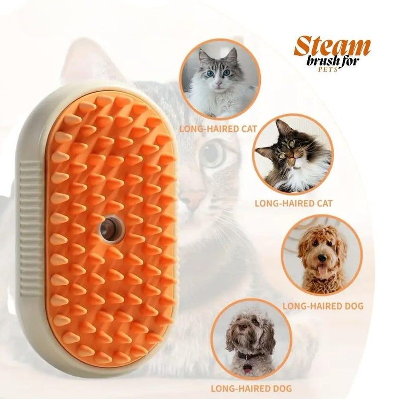 3-in-1 Steam Pet Brush for Cats & Dogs – Self-Cleaning Grooming Comb with Spray Mist, Massage & Shedding, Rechargeable USB, Anti-Static, Foldable Handle – Kakhi Khaki - PawsPlanet Australia