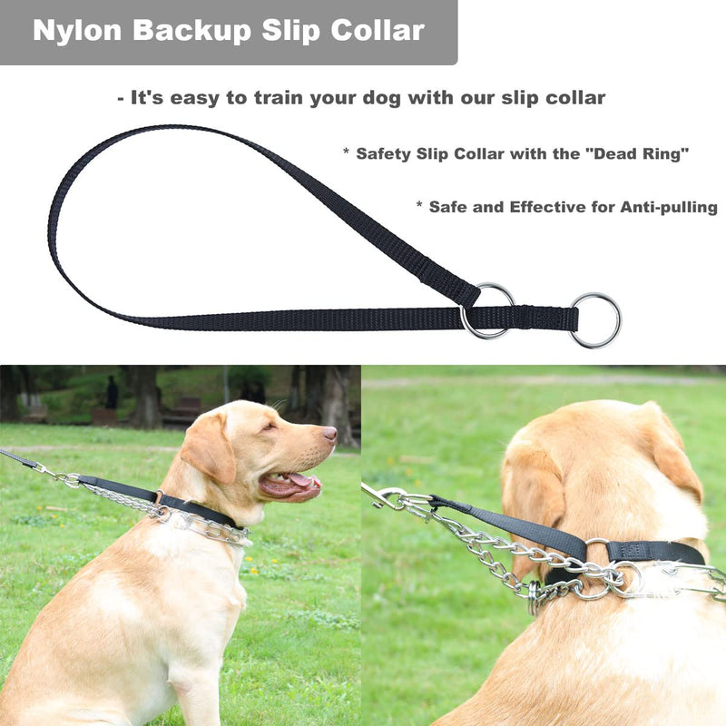 Mayerzon Backup Collar, Nylon Slip Collar with Double Ended Clip and Carabiner for Prong Collar, Dog Training Spare Set for Safety Walking Medium,19.7in,Neck 14-18in