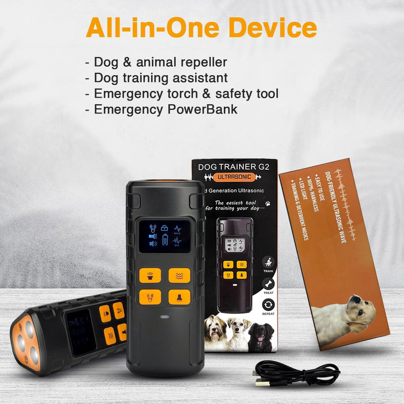Superious Dog Bark Deterrent Device 4-in-1 Ultrasonic Anti Barking Control, 3X Ultrasonic Power, 6 Training Modes, 60FT Range, Indoor Outdoor, Rechargeable, IPX6 Waterproof, Compact with Flashlight