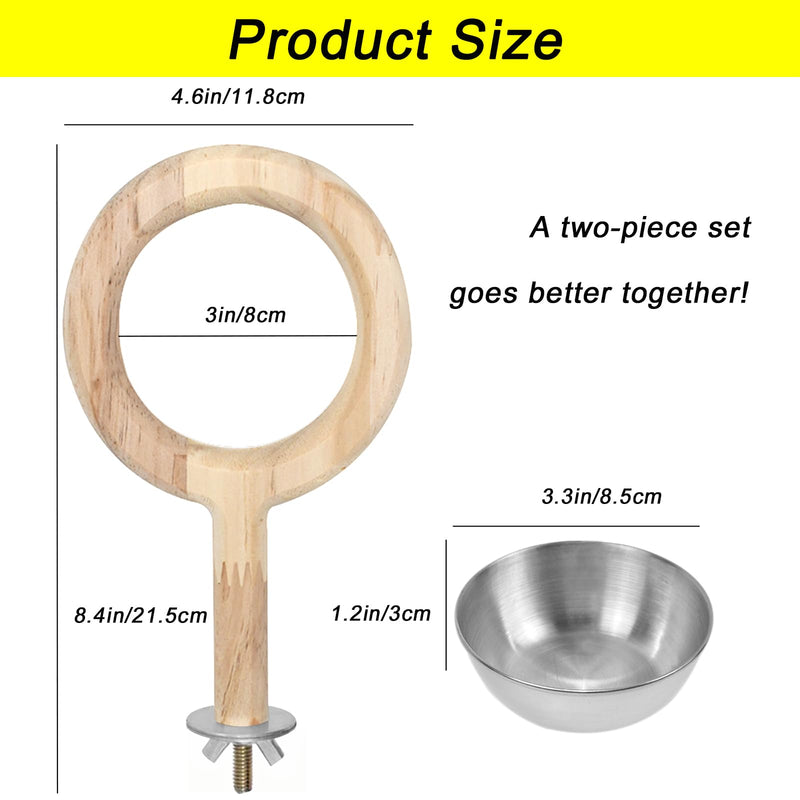 ASOCEA 2 Pack Bird Perch Feeding Cup, Bowls for Cage Wooden Perch Stand Hanging Bowls for Bird Cage Accessory Parrot Wood Perch Stand Toy for Parakeet Lovebird Cockatiel Budgie Medium - PawsPlanet Australia