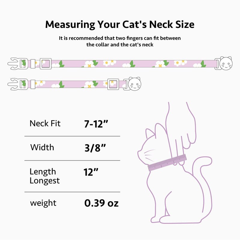2 Pack Cotton Breakaway Cat Collar,Purple&Pink Flowers Pendant Kitten Collar Cute Cat Collar with Bell,Ideal for Girl Cats Boy Cats Purple&Pink - PawsPlanet Australia
