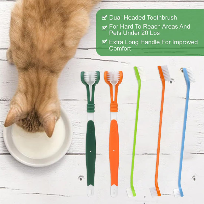 Dog Toothbrush, Toothbrushes for Dogs - 5 Pieces Pet Toothbrush, Pet Toothbrush, 2 Triple Head Dog Toothbrushes and 2 Long Handle Dog Toothbrush, Toothbrush Dog for Dogs and Cats