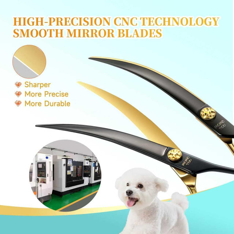 45°Super Curved Dog Grooming Scissors 440C Stainless Steel CNC 7.5'' Big Arc Curved Dog Shears Sharp and Durable for Professional Groomers - PawsPlanet Australia
