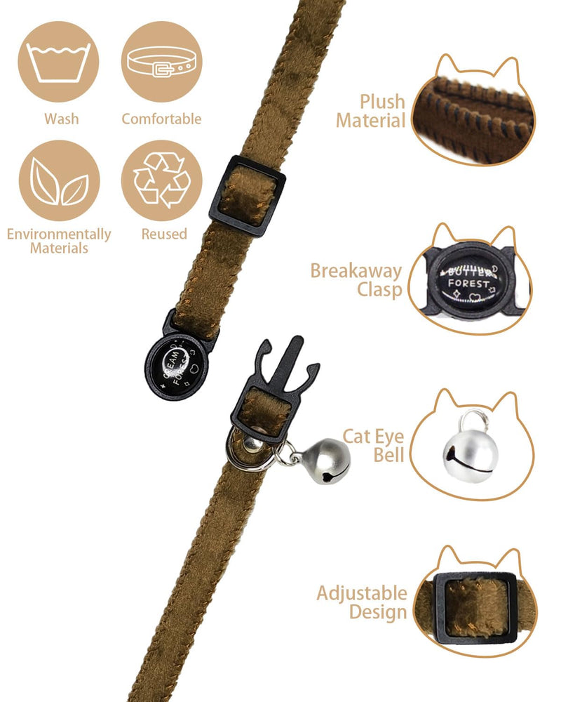 Furry Breakaway Cat Collar with Bell, Adjustable 7.87"-11.78" Kitten Collar, Suitable for All Types of Cats and Small Dogs (M, Brown) M - PawsPlanet Australia