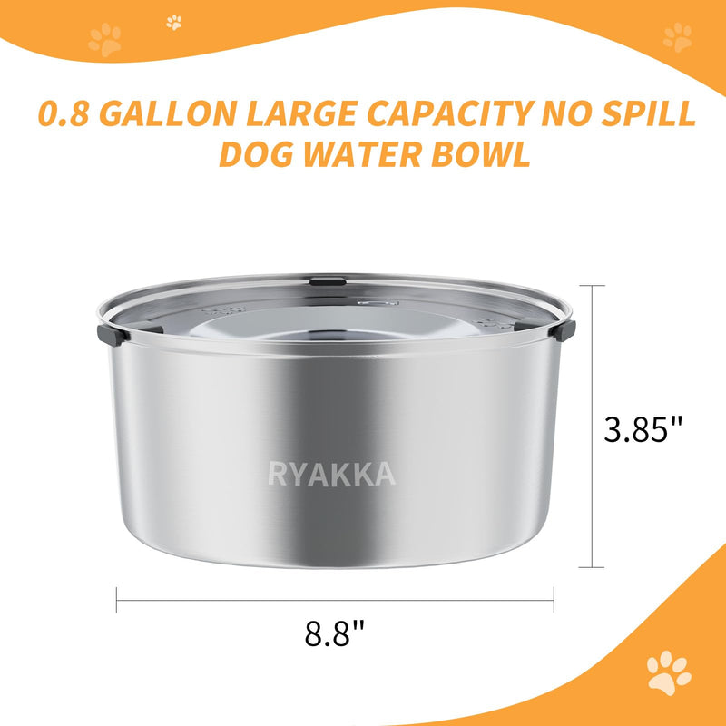 0.8 Gallon Dog Water Bowl & 2 Pack Filter Stainless Steel No Spill Dog Bowls Slow Drinking Dog Water Feeder Dispenser Polished Stainless Steel - PawsPlanet Australia