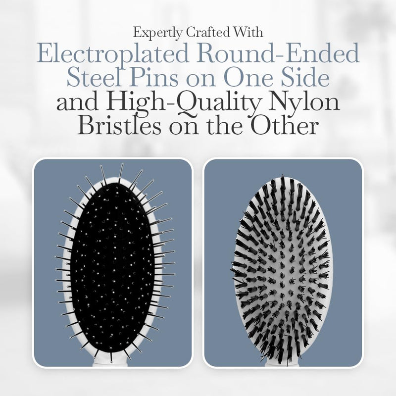 Fuller Brush 2-in-1 Double-Sided Pet Brush - Electroplated Round-Ended Steel Pins Positioned Into a Flexible Cushion on One Side & Nylon Bristles - Remove Shedding - Tool For Grooming Dogs & Cats - PawsPlanet Australia