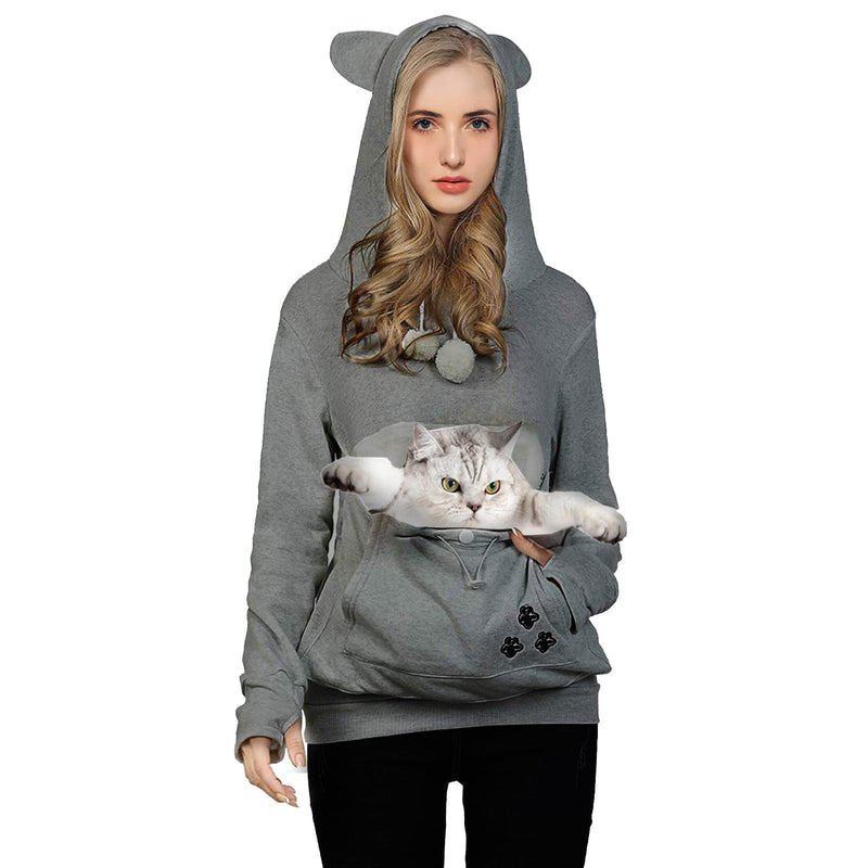 FENBEN Womens Pet Carrier Shirts Kitten Puppy Holder Animal Pouch Hood Sweatshirt Pouch Hoodie Dark Grey X-Large - PawsPlanet Australia
