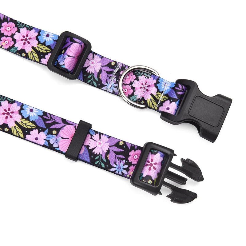 Dog Collar and Leash Set with Bohemia Floral Tribal Geometric Patterns - Soft Ethnic Style Collar Adjustable for Small Medium Large Dogs(Pink Floral Set,S) S (Neck 9.8-15.7", Width 5/8") Z-Pink Floral Set - PawsPlanet Australia