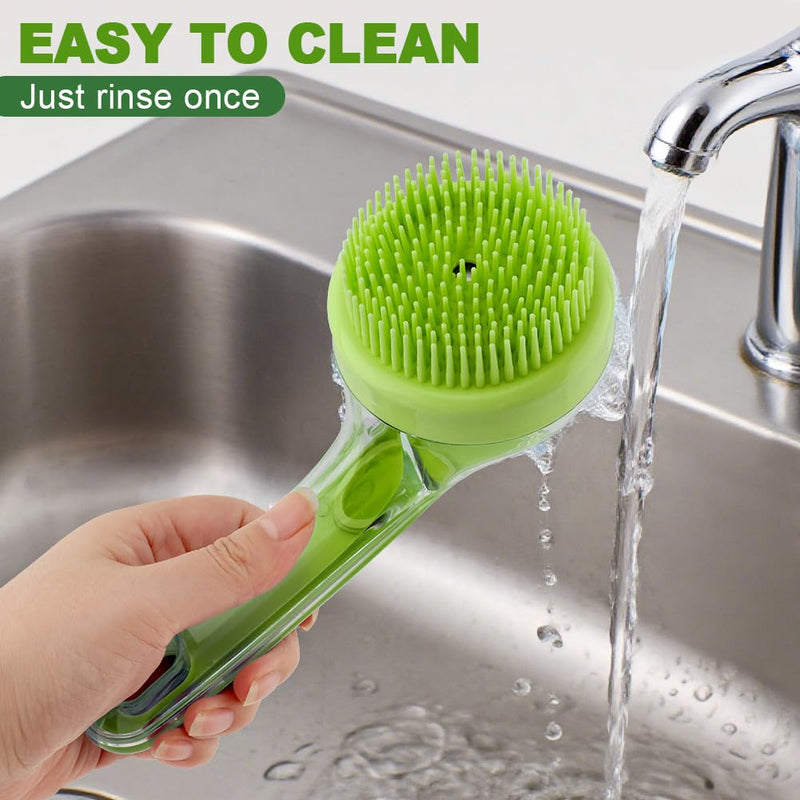 Pet Bath Brush, 2 in 1 Dog Bath Brush with Built-in Shampoo Dispenser, Pet Wash Brush with Double Head Toothbrush, Grooming Massage Brush for Dogs & Cats Green - PawsPlanet Australia