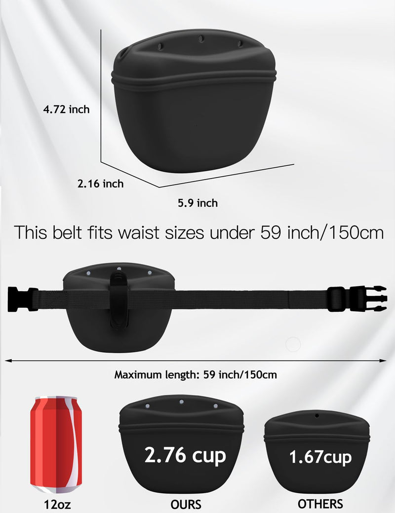 SnugMaker Dog Treat Pouch with Training Clicker, 2.76 Cup Silicone Dog Treat Bag, Dog Treat Pouches with Waist Belt for Pet Training Walking - Black - PawsPlanet Australia