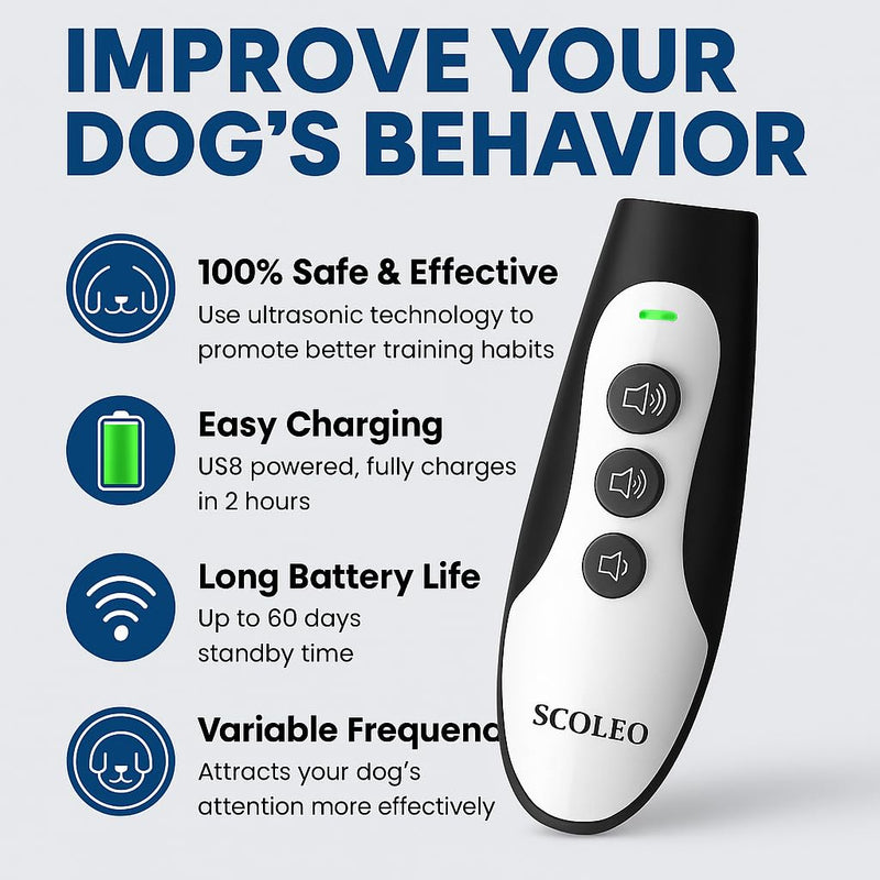 Anti Barking Device for Dogs - Ultrasonic Dog Trainer with VF Tech, 3 Modes Bark Control, Rechargeable Dog Bark Deterrent for Behavior Correction - Indoor & Outdoor Use White & Black - PawsPlanet Australia