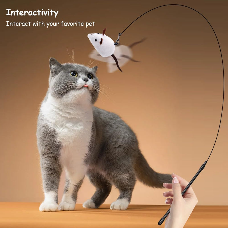 PAZ'S GIFT Cat Wand Toy, cat Stick Interactive Vocal Toy Mouse, Squeak, Mouse, cat Toy, cat Kick Toy, Suitable for All cat Types, 2-Pack - PawsPlanet Australia