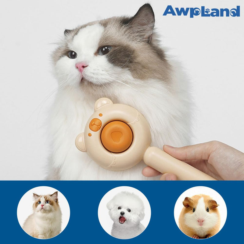 Dog Brush for Shedding, Gentle Self Cleaning Pet Brush with Release Button for Cats and Dogs, Easy to Remove Loose Hair Daily Grooming Tool During Shedding Season Brown Bear