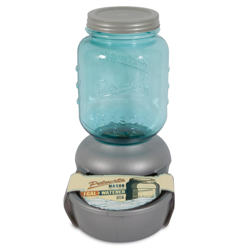 Petmate Mason Inspired Replendish Gravity Waterer, Water Dispenser for Dogs and Cats, 1 Gallon Silver, Made in USA 1 GAL - PawsPlanet Australia
