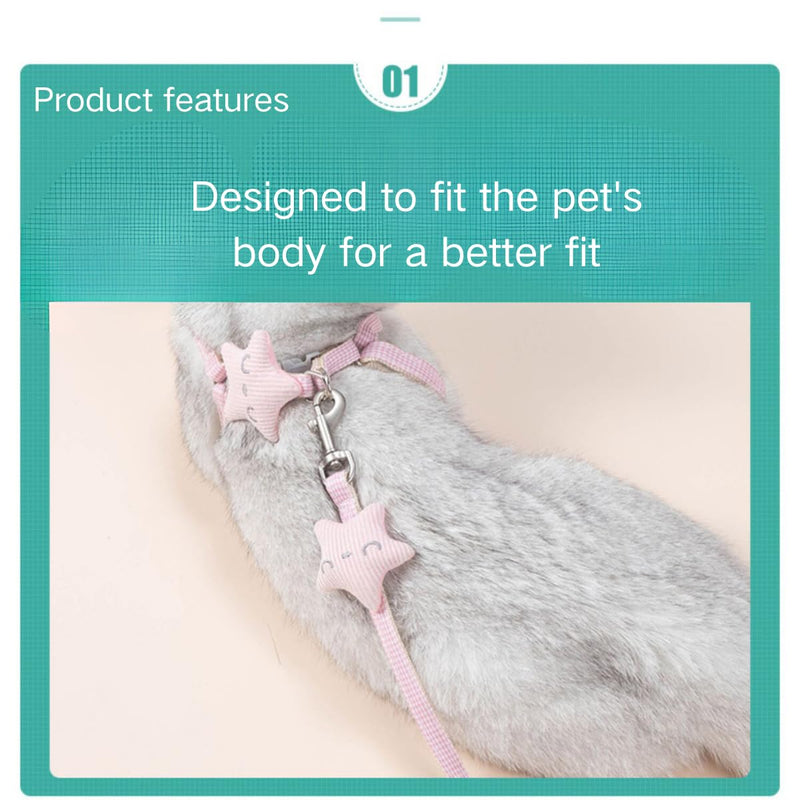 Adjustable Rabbit Harness Leash Bunny Harness for Pet Walk Running Jogging Leash Harness for Bunny Cat Puppy Kitten Ferret and Other Small Pet (Pink,Small) Pink - PawsPlanet Australia