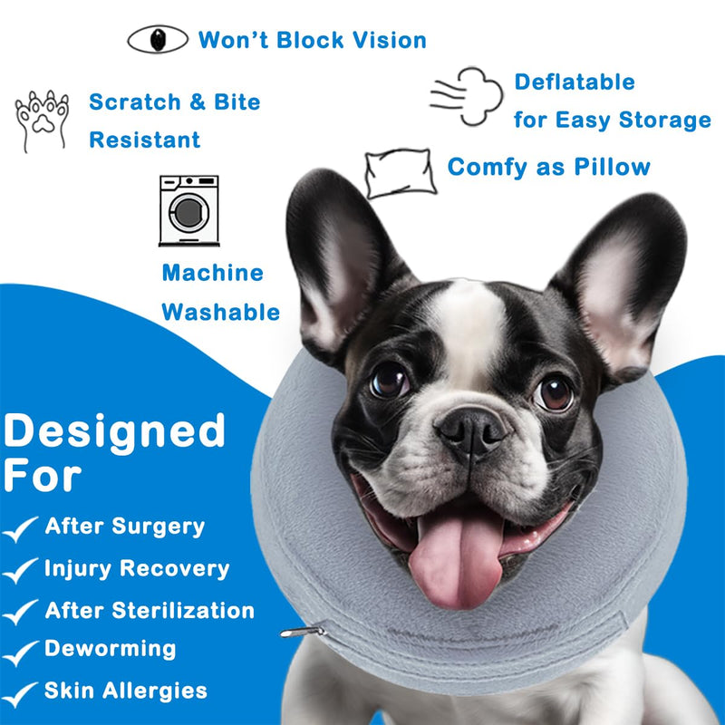 Inflatable Dog Cone Collar (L Size), Soft Dog Cone Blow-up Protective Recovery Collar, Pet Donut Collar, Comfy E-Collar After Surgery for Medium Large Dog to Prevent Biting Licking, Grey Light Grey Large [Neck: 13"-18"]