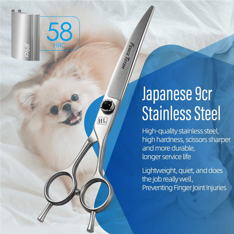 Dog Grooming Scissors: 7 inch Pet Curved Shears Made Of Japanese 9CR Advanced Stainless Steel Professional Grooming Scissors for Dogs Cats and Other Pets 7.0 inch - PawsPlanet Australia