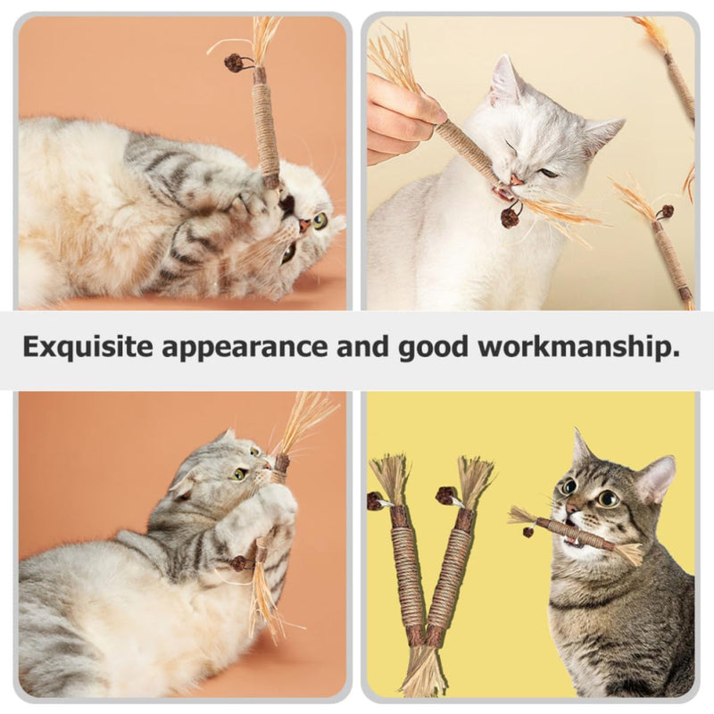 Gadpiparty Cat Dental Care Sticks, Set of 4, Wooden Chew Sticks with Catnip, Wear-Resistant, for House Cats and Kittens as an Activity Toy