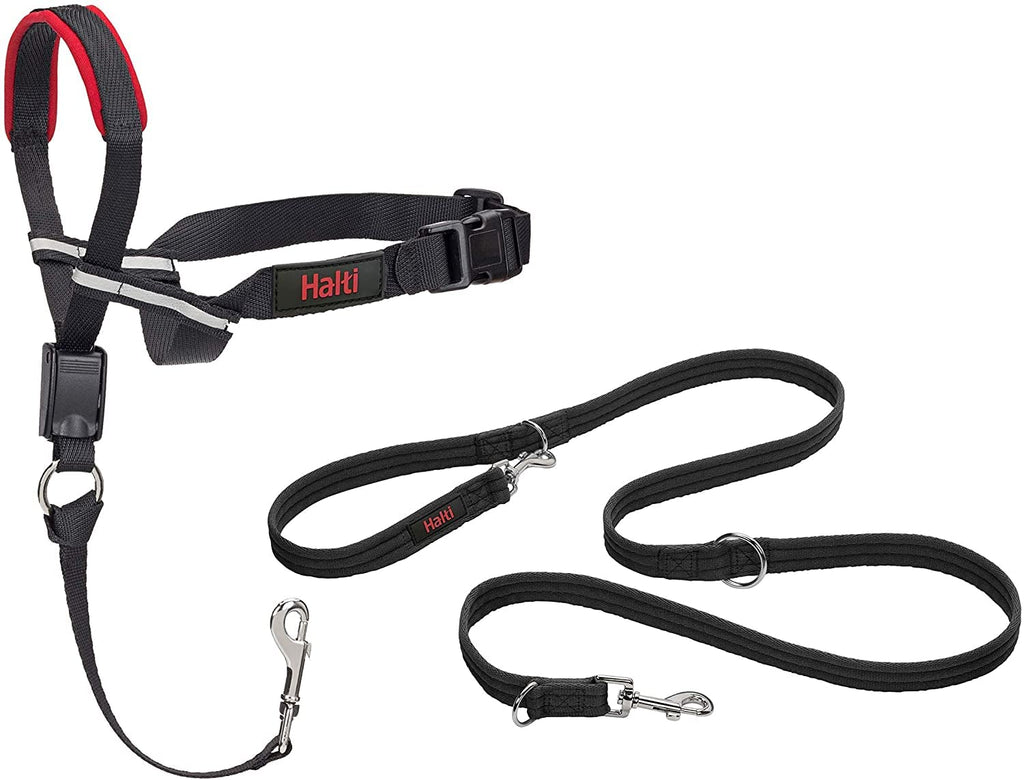 Optifit Headcollar Size Medium & Training Leash Size Large, Black Combination Pack - Stop Your Dog Pulling on the Leash. Adjustable with Padded Nose Band. Suitable for Medium Dogs Medium Head Collar