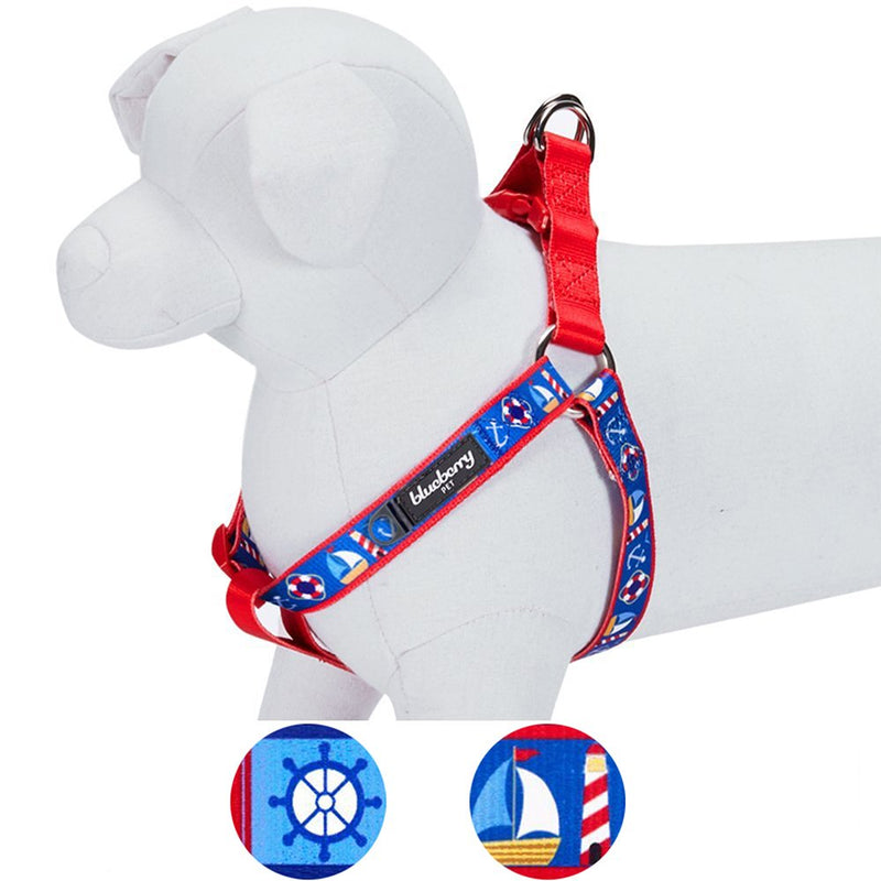 Blueberry Pet Essentials 2 Patterns Step-in Peace Bon Voyage Nautical Blue Dream Designer Dog Harness, Chest Girth 26" - 39", Large, Adjustable Harnesses for Dogs (26"-39") Chest Girth (Pack of 1) - PawsPlanet Australia