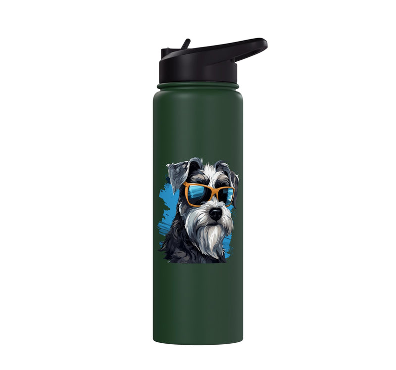 Schnauzer Dog Breed Pet with Sunglasses Cute Graphic Stainless Steel Insulated Water Bottle Dark Green 30 Ounces