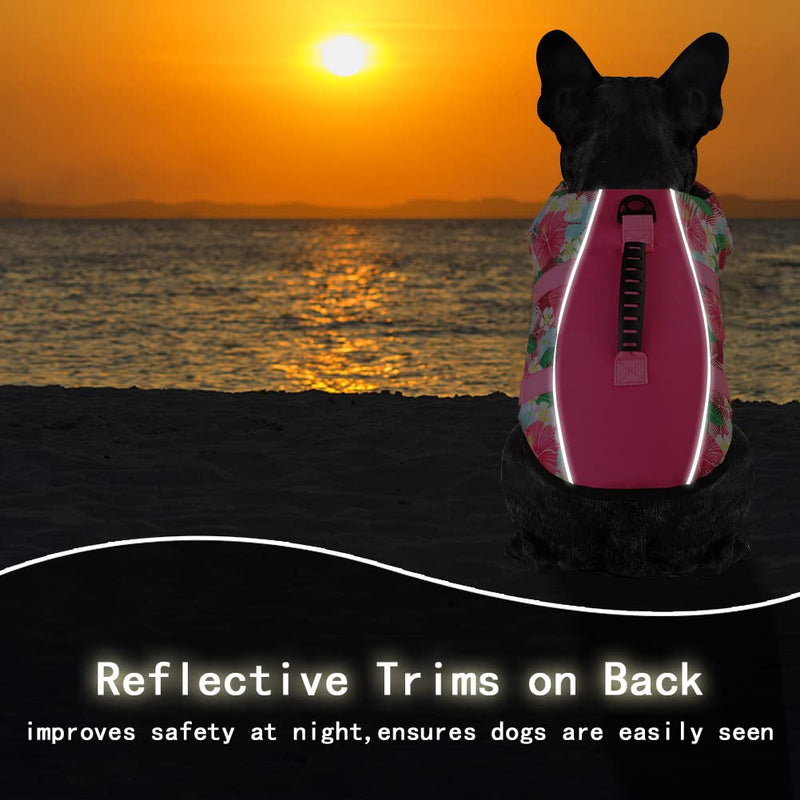 Mklhgty Hawaiian Dog Life Jacket - Adjustable Ripstop Vest with Rescue Handle for Swimming Boating, High-Flotation Safety Device for Small Medium Large Dogs (Floral Pink,S) Floral Pink - PawsPlanet Australia