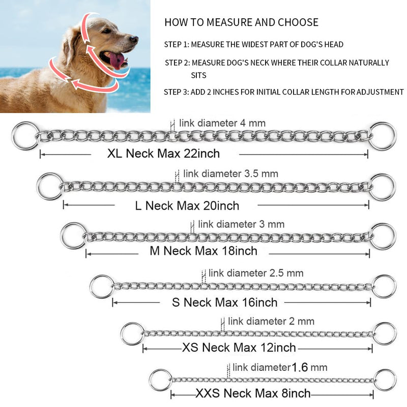 Silver Dog Choker Collar for Large Dogs Heavy Duty Metal Slip Dogs Chain Collars Martingale Training Collars for Small Medium Large Breed Pets, X-Large XL(Neck Max 22inch)D4mm Silver - PawsPlanet Australia