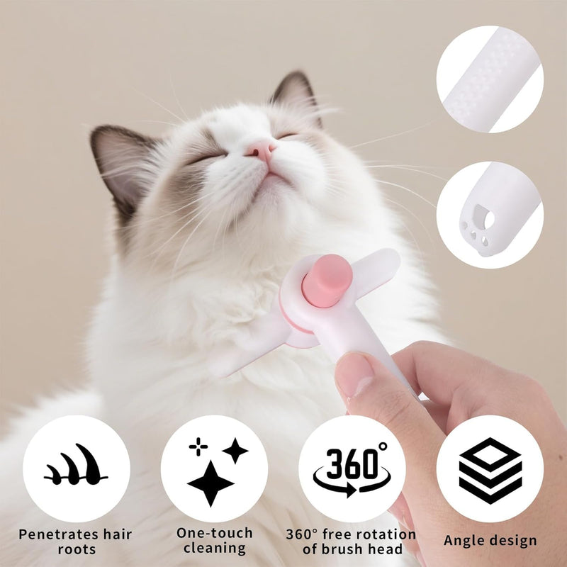 Pet Hair Removal Comb & Flea Comb with Release Button for Cats & Dogs - Grooming Brush for Short/Long Hair Pink