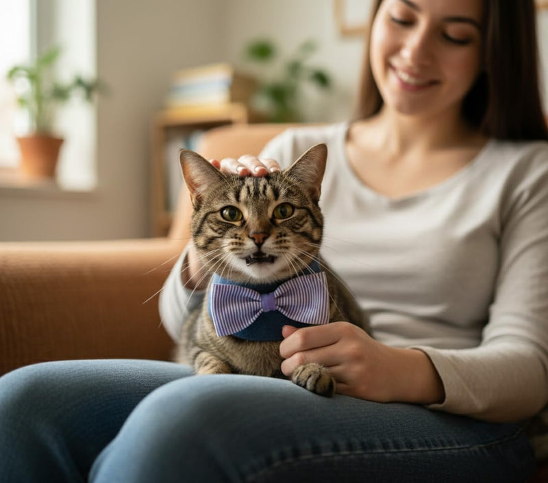 Denim Dog Bandana – Striped Bowtie, Soft & Durable Pet Scarf with Adjustable Metal Snap Buttons for Dogs & Cats (Purple, Small) Purple - PawsPlanet Australia