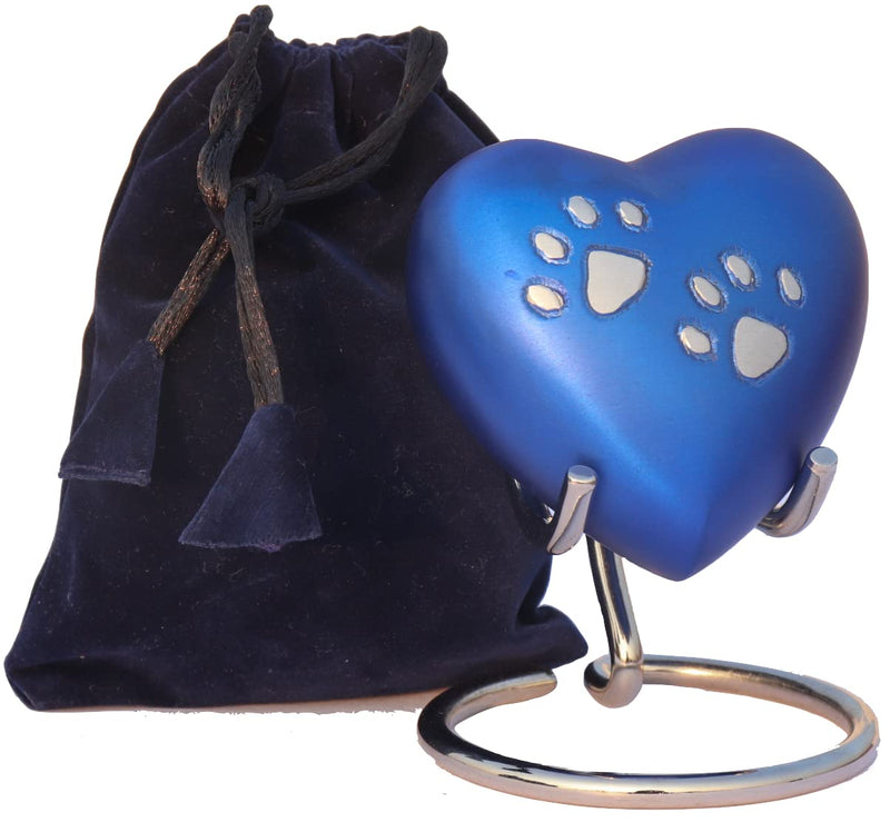 THE ASCENT MEMORIAL PET Memorial Heart URNS for Ashes for Cats and Dogs | PAW Engraved Heart URN | Display Stand | Velvet Carry Bag | Paper Funnel | Magnet Closure Gift Box Blue - PawsPlanet Australia