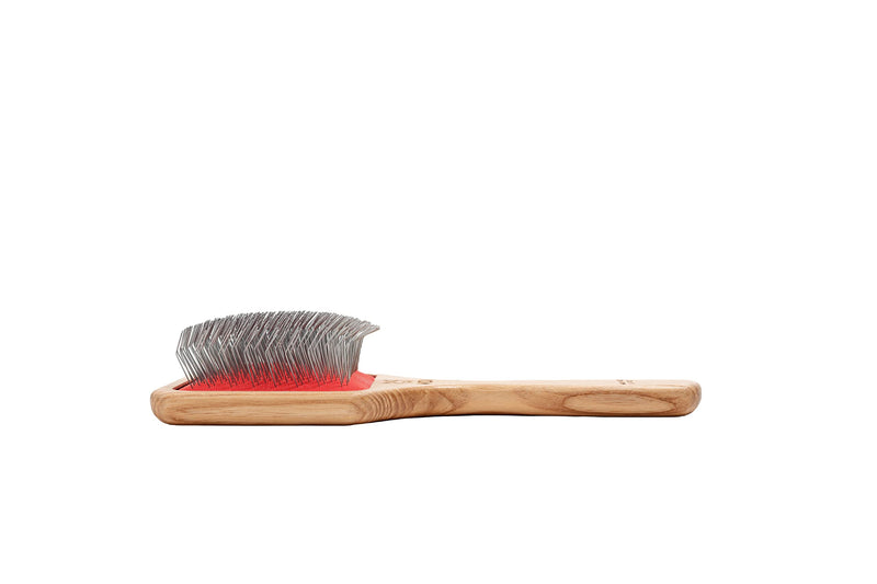 WIDU - Brush for Dogs and Cats, Ideal for Medium and Large Pets with Long Hair, Professional Carder in Ash Wood, Handmade in Italy - 21.5 x 9.4 cm, with 24 mm Long Teeth and 45° Inclination Large brush with long teeth