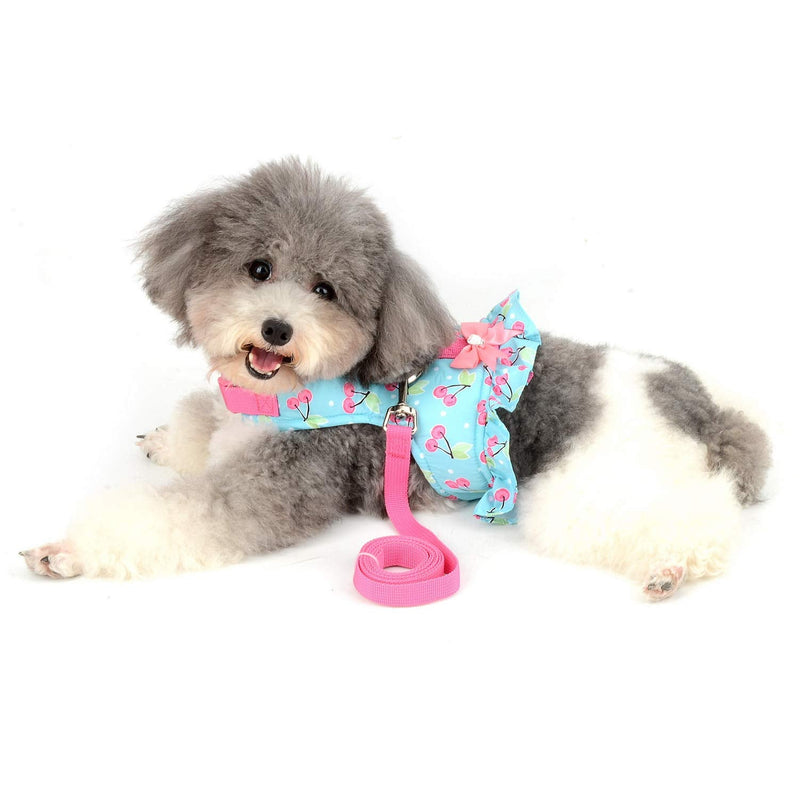 SELMAI Cat Harness and Leash for Walking Escape Proof Cherry Vest Harness for Small Dogs Boys Girls Kitten Puppies Easy on Jacket Soft Padded Cat Vest for Walking Outdoor Spring Autumn XS blue cherry - PawsPlanet Australia