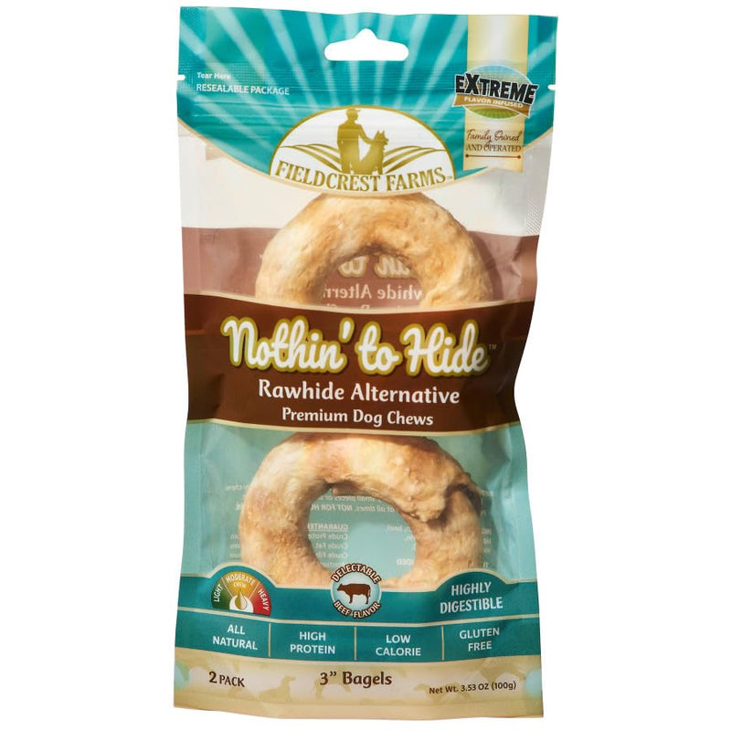 Fieldcrest Farms Nothing to Hide Natural Rawhide Alternative Beef Bagels for Dogs - 3 Pack (6 Total Bagels) Premium Easily Digestible Chews Great for Dental Health Magnet Bagels 3 Pack