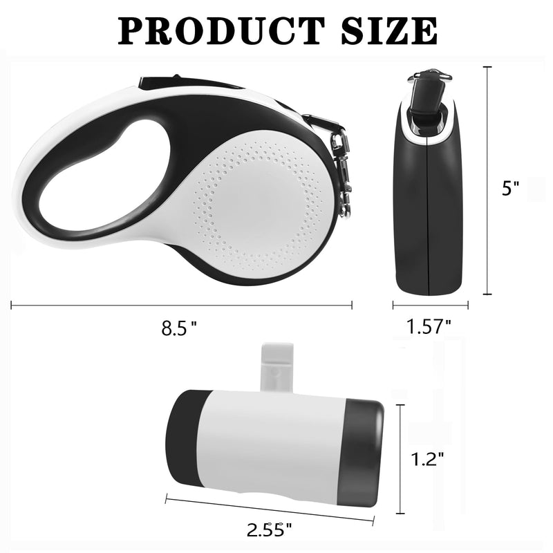 Retractable Dog Leash with Waste Bag Dispenser and Flashlight, 26ft Dog Leash for Small Medium and Large Dogs up to 110lbs, One Button Break & Lock,360°Tangle Free, Soft Anti Slip Grip,White 26ft-white - PawsPlanet Australia