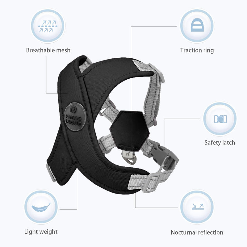 Patas Lague Dog Harness with Leash Set Adjustable Soft Padded Step-in Dog Vest No Choke No Pull Reflective for Small Medium Pets with Poop Bags and Dispenser, Solid and No-chew, Black S S (Neck 18.1-21.2'' Chest 21.2-25.2'') - PawsPlanet Australia