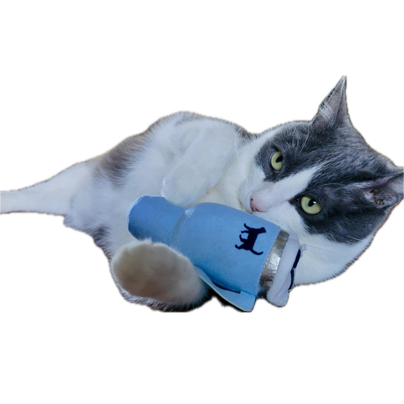 Kitty Kollection | Plush Kitty Cup Tumbler Catnip Toy with Crinkle Paper – Trendy, Cute, Funny Parody Cat Toy (Chambray Blue) Chambray Blue - PawsPlanet Australia