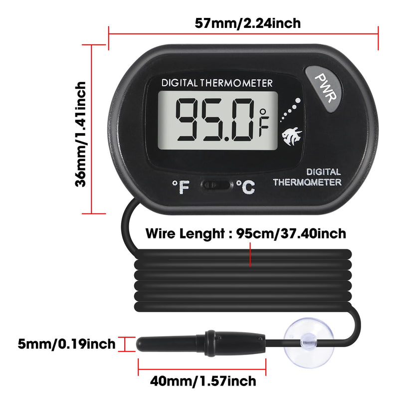 Digital Aquarium Thermometer, Water Thermometer, Fish Tank Thermometer, Reptile Thermometer Fahrenheit/Celsius(℉/℃) LCD Display with Water-Resistant Sensor Probe and Suction Cup 1 PCS - PawsPlanet Australia