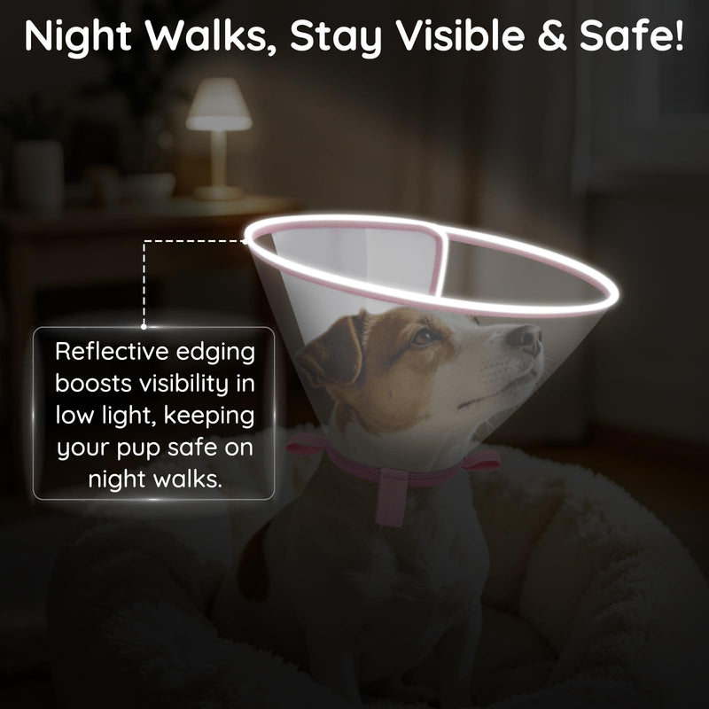 Clear Dog Cone for Small Dogs After Surgery, Adjustable E-Collar to Stop Licking with Padded Neck for Shih Tzu, Yorkie, Soft Recovery Collar with Reflective Trim for Night Visibility, Pink XS XS (9"-10.25")