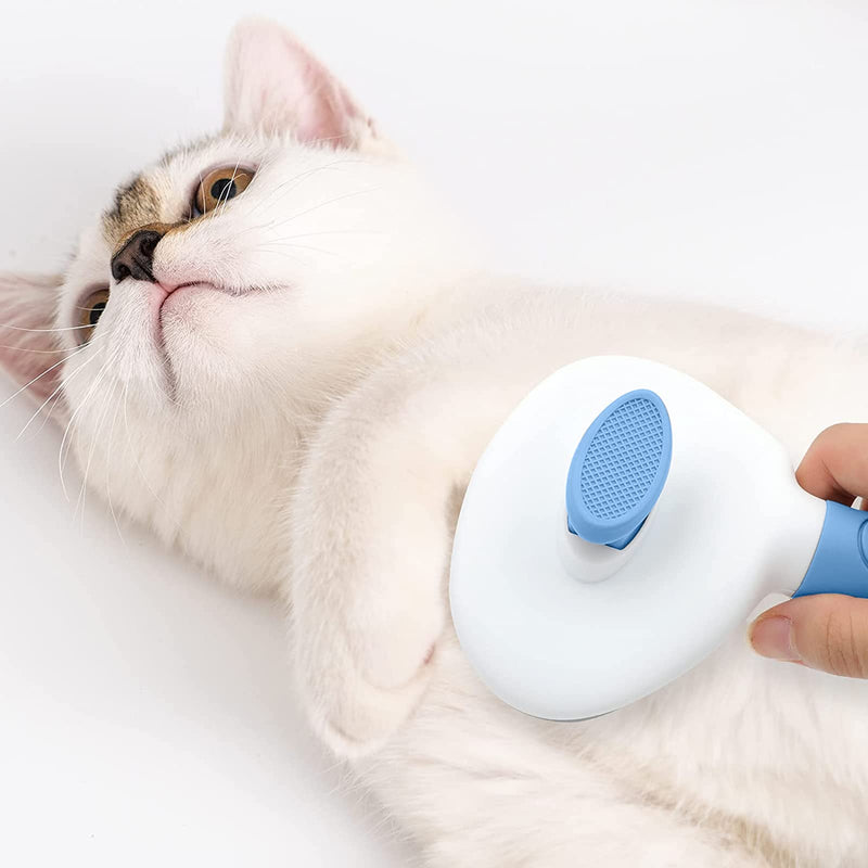 Self Cleaning Slicker Brush, Cat Brushes for Indoor Cats with Metal Comb, Dogs Cats Hair Brushes for Shedding, Pet Kitten Grooming Tool with Release Button for Long or Short Hair by KALAMANDA(Blue) Blue - PawsPlanet Australia