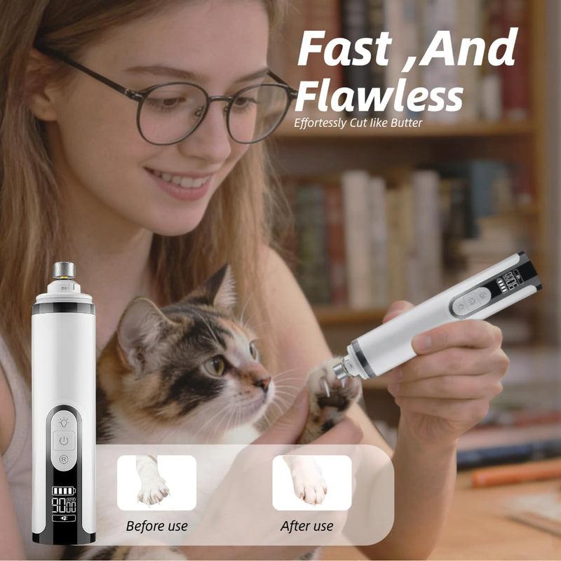 Pet Nail Grinder, 3-Speed Electric Trimmer with Dual LED Lights, 2000mAh Rechargeable for Dogs and Cats, Quiet