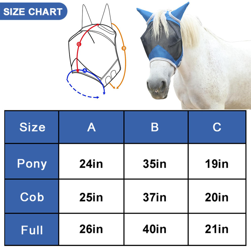 Horse Fly Mask with Ears, Fine Mesh UV-Proof Fly Mask for Horses Royalblue Cob Royal Blue - PawsPlanet Australia