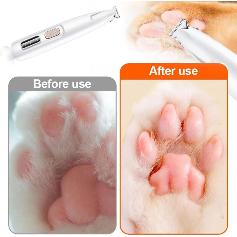Dog Paw Trimmer,Furry Basics Pet Hair Trimmer,Saffory Dog Paw Trimmer with LED Light,Low Noise USB Rechargeable,Waterproof Pet Hair Shaver for Dogs and Cats White