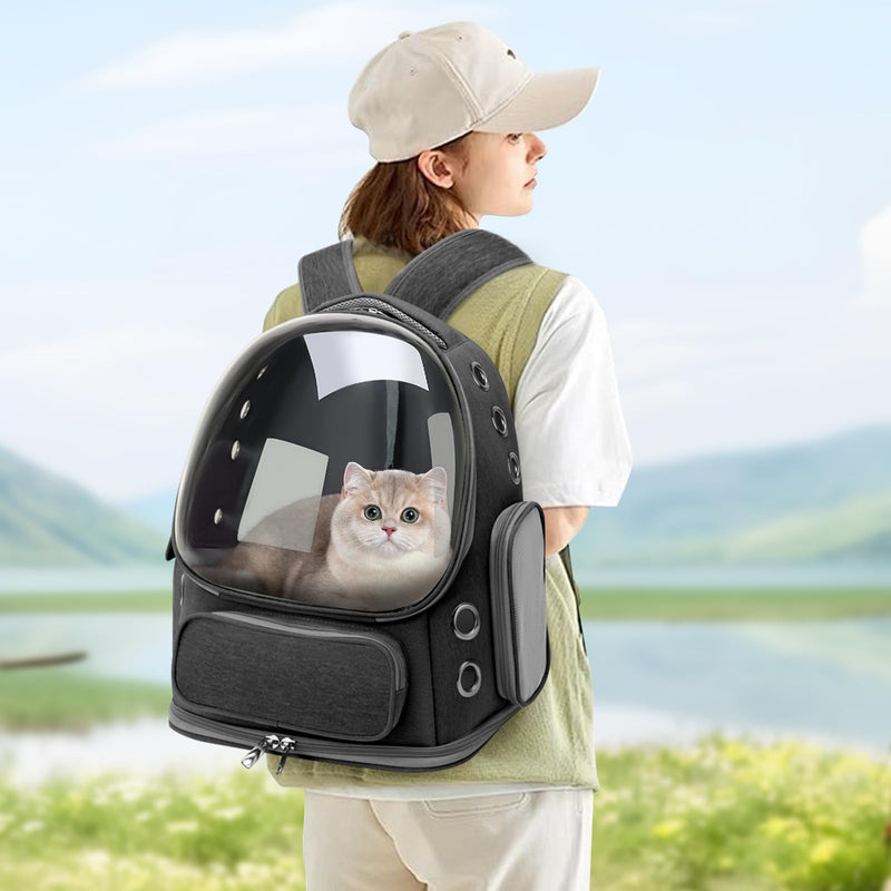Cat Backpack Carrier for Cats and Small Dogs, Breathable Cat Bubble Backpack, Airline Approved Pet Travel Carrier for Hiking Camping Outdoor(Black) 16.5"L x 13.5"W x 10.5"H Black - PawsPlanet Australia