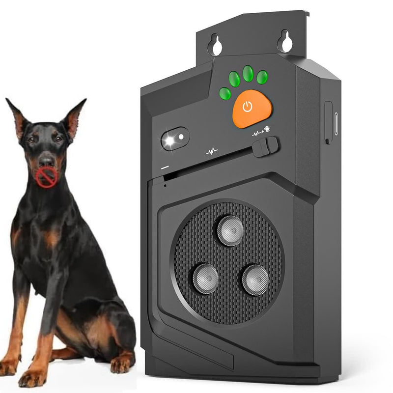 Automatic Anti Barking Device for Dogs, Ultrasonic Dog Bark Deterrent with 3 Emitters, 50Ft Range, No Shock Barking Silencer, IP66 Waterproof for Outdoor & Indoor Black