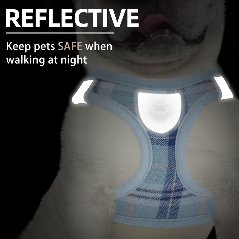 PUPTECK Adjustable Dog Harness Collar and Leash Set Step in No Pull Pet Harness for Small Medium Dogs Puppy and Cats Outdoor Walking Running, Soft Mesh Padded Reflective Vest Harnesses, Blue M M (CHEST 16"-18") - PawsPlanet Australia