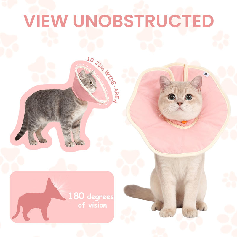 Soft Adjustable Cat Recovery Collar, Lightweight Waterproof Elizabethan Cone for Cats – Comfortable Protective Cat Cone to Prevent Licking After Surgery, Grooming & Skin Care (Pink, M) Pink
