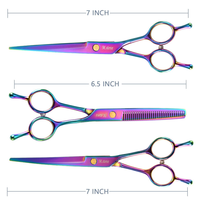 Dog Scissors for Grooming with Safety Blunt Tip, Dog Grooming Scissors Set for Pets, Professional 7 in 1 Grooming Scissors for Dogs and Cats - 6CR Coated Steel (Rainbow) Rainbow - PawsPlanet Australia